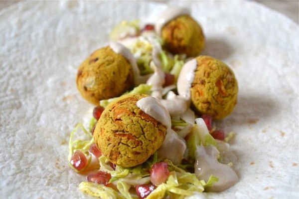 Air fryer carrot falafel with tahini sauce