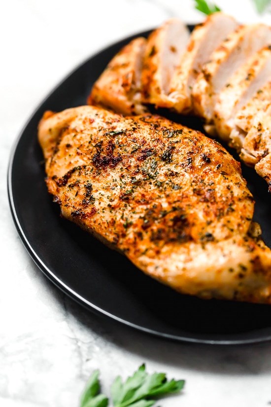 Air fryer chicken breasts - so juicy, no breading!