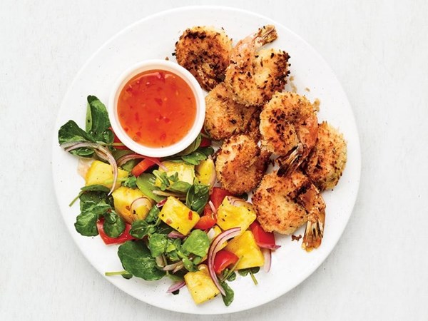 Air fryer coconut shrimp with pineapple salad 