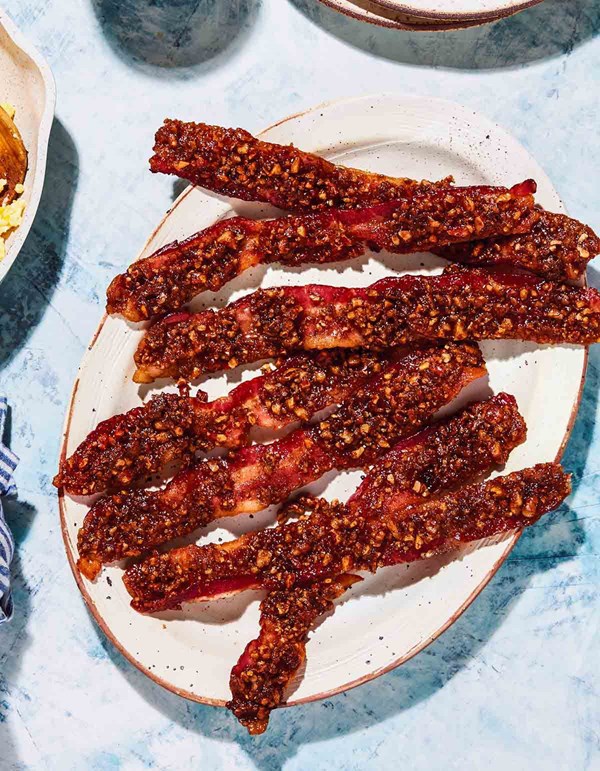 Air fryer pecan praline candied bacon