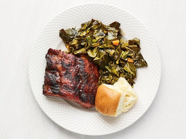 Air fryer ribs with collard greens