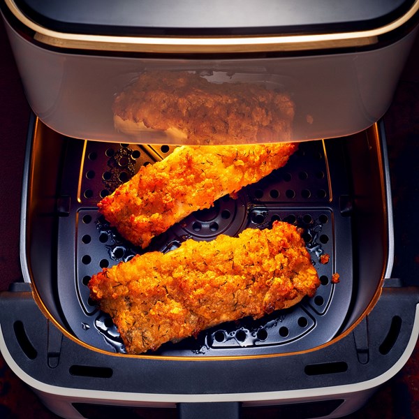 Air-fryer sea bass with dilly potato chip crust