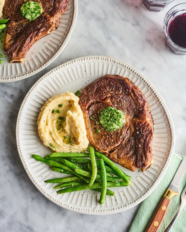 Air fryer steak with herb butter