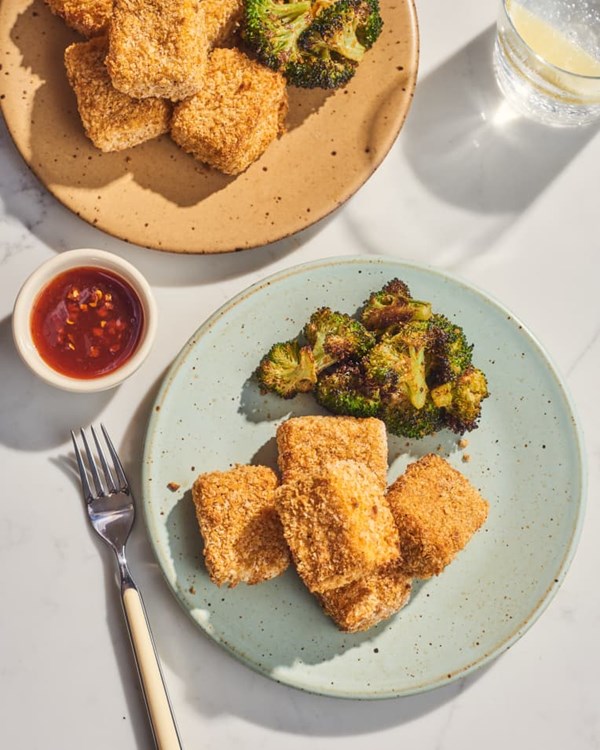 Air fryer tofu nuggets with smoky broccoli