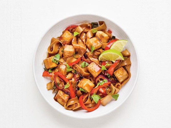Air fryer tofu with rice noodles
