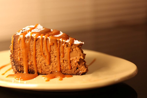 AJ's ten year anniversary chocolate caramel cheesecake with chocolate wafer base
