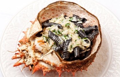 Alaska king crab with squid ink garganelle