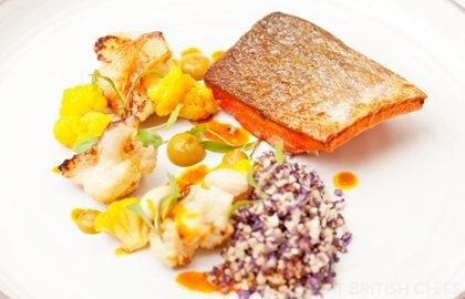 Alaska salmon, curried cauliflower, almonds, coriander