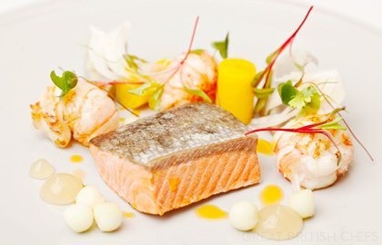 Alaska salmon, langoustine, pickled vegetables, Granny Smith