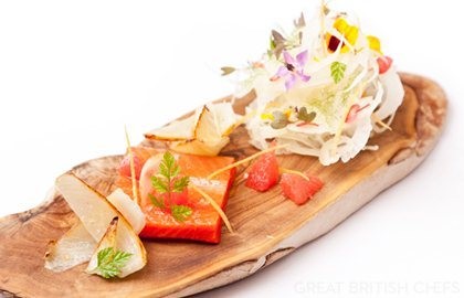Alaska salmon marinated in fennel and coriander