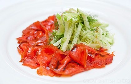 Alaska salmon marinated in treacle and whisky with fennel and apple salad
