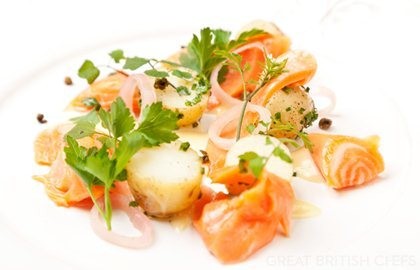 Alaska salmon, new potato and salad cream