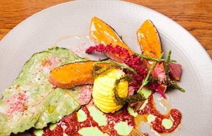 Alaska salmon, red kiwicha, yellow potato, rocoto chilli