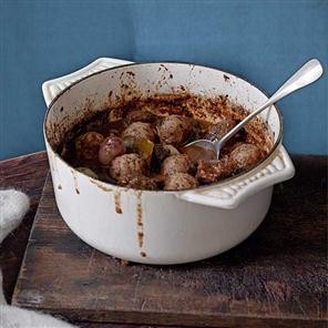 Ale-braised shin of beef with walnut dumplings