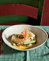 Ale-poached shrimp with saffron sauce