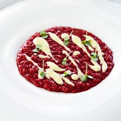 Alessandro Pavoni's beetroot risotto with Gorgonzola cream