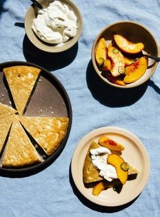 All-corn cornbread w/jalapeños, peaches + ricotta