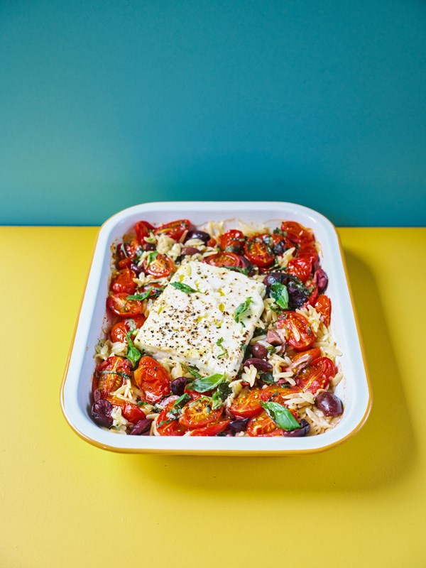 All-in-one orzo with baked feta, tomatoes & olives