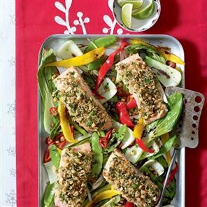All-in-one roast Thai salmon fillets