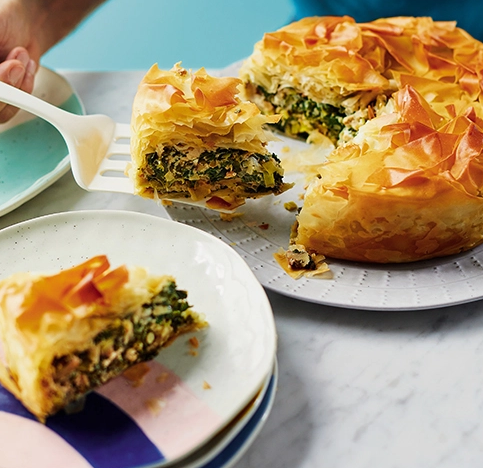 'All the greens' filo + feta pie