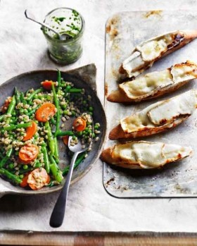 Allegra McEvedy's barley bits salad with honeyed goat's cheese toast