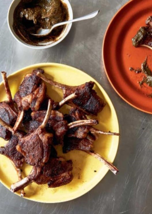 Allspice lamb chops with pickled walnut ketchup