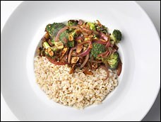 Almond and curry broccoli stir-fry