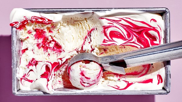 Almond and raspberry swirl ice cream