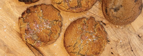 Almond and whole-wheat ruby chocolate cookies [Chanah Willis, Last Call Baking Co.]
