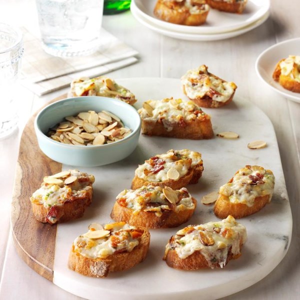 Almond-bacon cheese crostini 