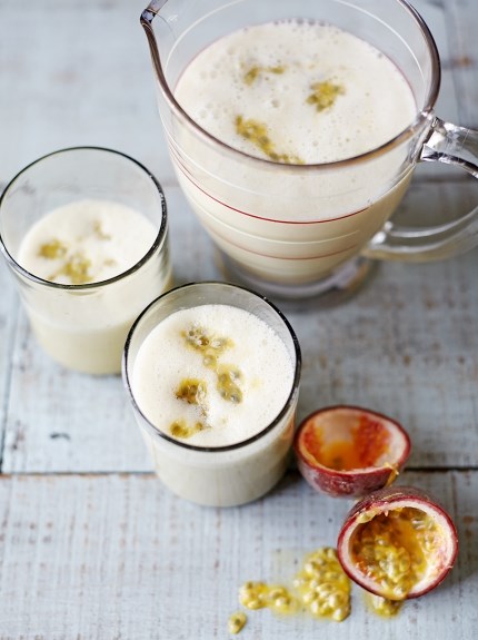 Almond, banana and passion fruit smoothie