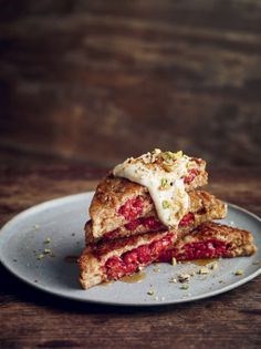Almond butter & smashed raspberry stuffed French toast