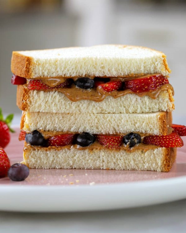 Almond butter and fresh berry sandwich