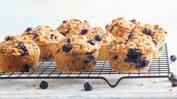 Almond butter-blueberry coffee cake muffins [Laura Rege]