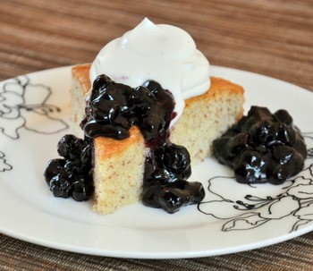 Almond cake with blueberry compote