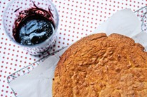 Almond cake with blueberry coulis