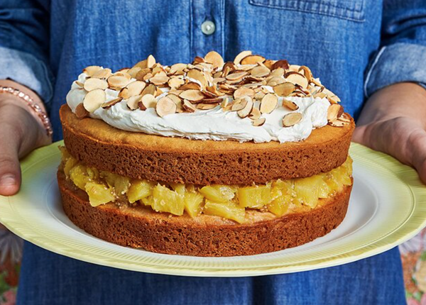 Almond cake with pineapple-rum filling
