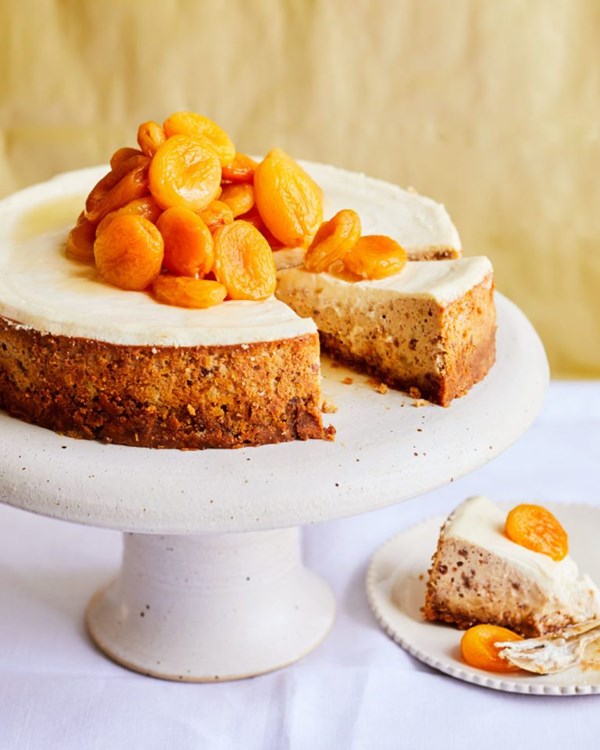 Almond cheesecake with Amaretto-poached apricots 
