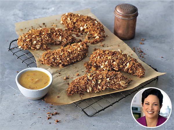 Almond-crusted chicken tenders with apricot-mustard dipping sauce