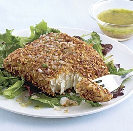 Almond-crusted halibut
