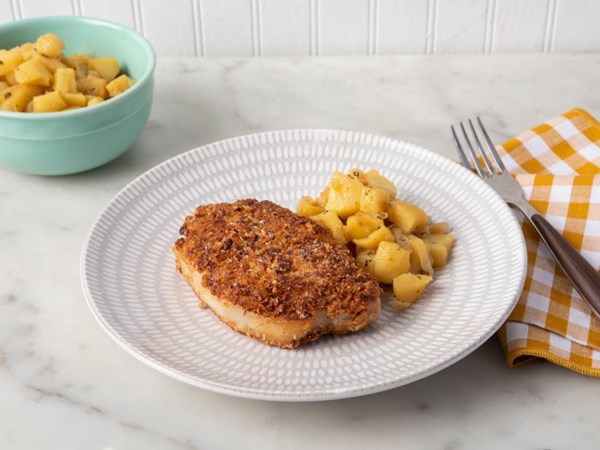 Almond-crusted pork chops with apples