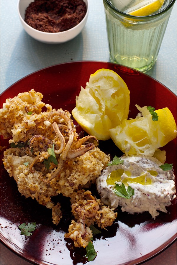 Almond-crusted squid with sumac mayonnaise