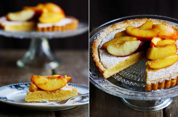 Almond frangipane tart with vanilla and honey glazed nectarines
