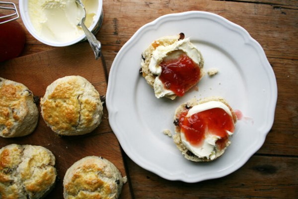 Almond fruit scones with plum jam