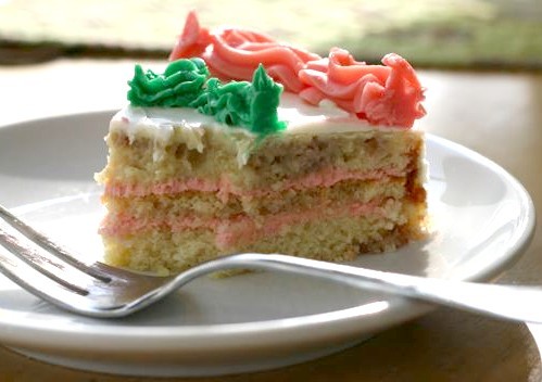 Almond gateau with buttercream frosting