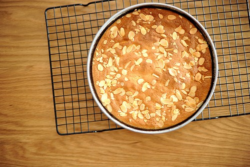 Almond-lemon torte with fresh strawberry puree