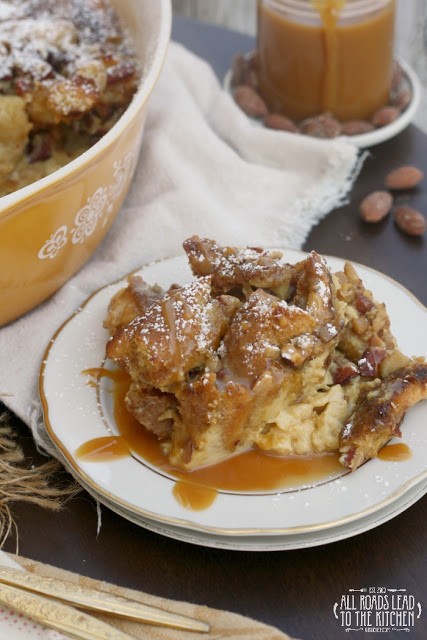 Almond pretzel bread pudding