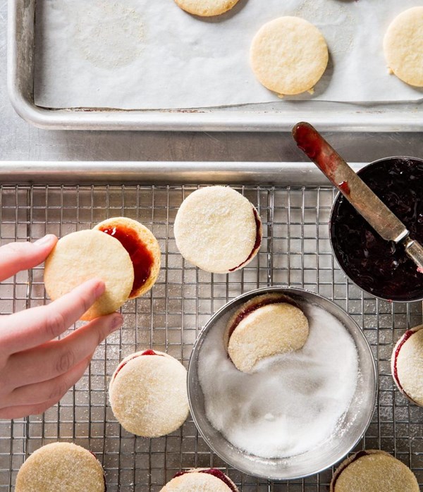 Almond-raspberry sandwich cookies
