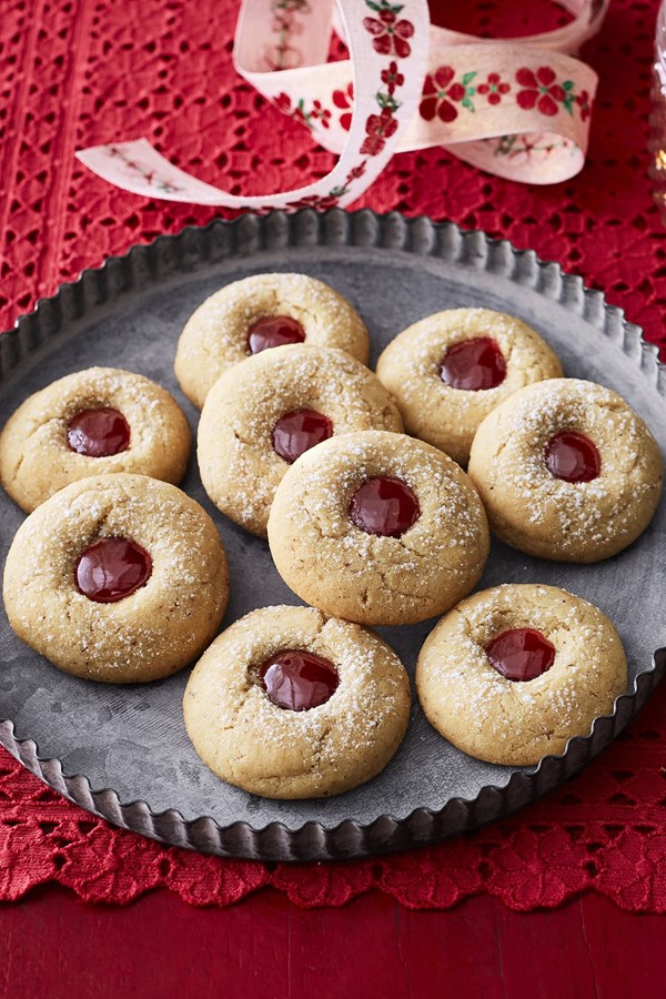 Almond-raspberry thumbprint cookies