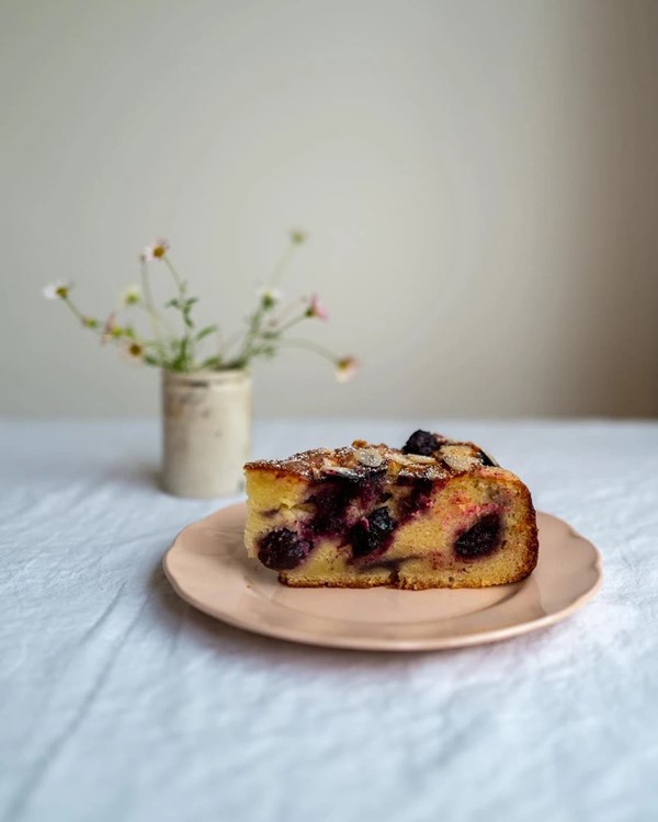 Almond, ricotta, olive oil & cherry cake